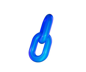 3D Blue chain link icon with a glossy finish, symbolizing connection and unity. 3d illustration