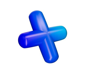 Obraz premium 3D Blue plus sign with a glossy, gradient finish, featuring smooth, rounded edges. 3D Illustration