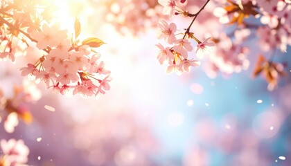 Fototapeta premium Blooming cherry blossoms in springtime nature photography soft light environment serene viewpoint celebrating beauty and renewal