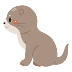 お座りしたカワウソの横向きイラスト