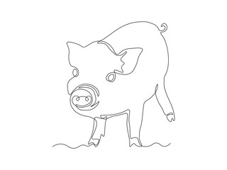  Abstract little pig, piglet.  continuous single one line art hand drawing sketch, logo