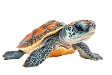 Fototapeta premium A baby turtle, isolate on white background, radiating cuteness with its tiny size and big eyes. PNG