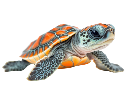 A baby turtle, isolate on white background, radiating cuteness with its tiny size and big eyes. PNG