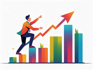 Businessman Climbing Bar Graph - Business Growth and Success Concept