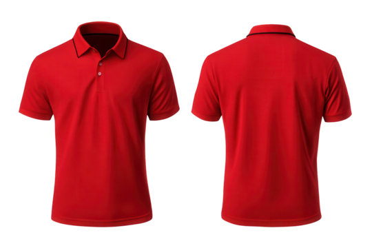 Blank red front and back polo TShirts mockup for design presentations and promotional materials featuring stylish and vibrant appearance ideal for showcasing custom prints