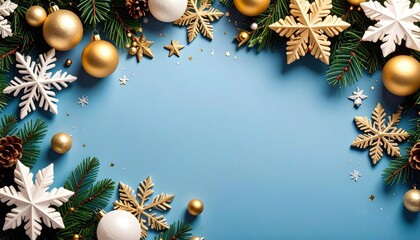 Festive christmas ornament decoration holiday celebration image of pine branches elegant atmosphere top view seasonal cheer