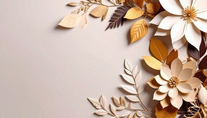 Elegant floral paper art arrangement home decor digital artwork neutral tones close-up view creative design concept