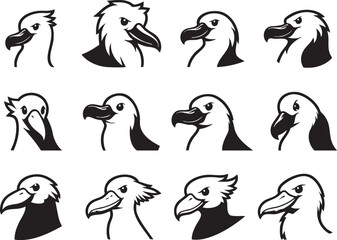 Cute Albatross Set – Hand-Drawn Cartoon Birds Isolated on White

