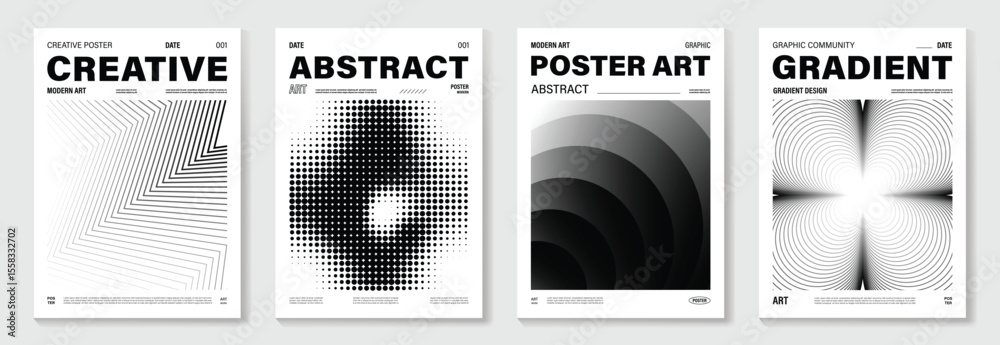 Aufkleber abstract monochrome poster background vector set. modern cover template with black and white perspec