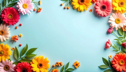 Fototapeta premium Vibrant floral arrangement studio setting photograph bright colors overhead view nature's beauty for spring decor