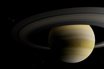 Saturn planet with detailed textures and glowing ring system, isolated in space, concept of astronomy, science, and exploration