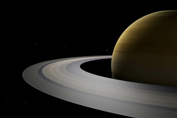 Saturn planet with detailed textures and glowing ring system, isolated in space, concept of astronomy, science, and exploration © yurakrasil