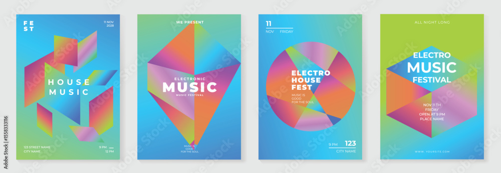 Aufkleber modern gradient prism poster background vector set. cover template with vibrant perspective geometri