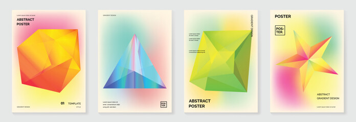 Fototapeta na wymiar Modern gradient prism poster background vector set. Cover template with vibrant perspective geometric prism shapes different. Ideal design for social media, cover, banner, flyer.