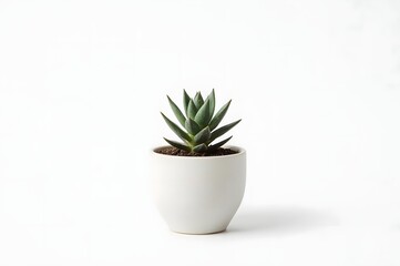 Small succulent potted plant on white background