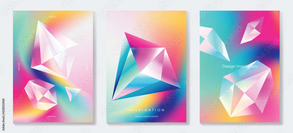 Aufkleber modern gradient prism poster background vector set. cover template with vibrant perspective geometri