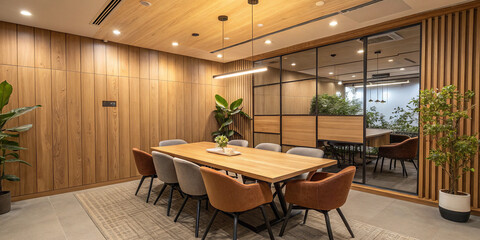 A Modern Wooden Office Meeting Room Corner Designed for Effective Collaboration