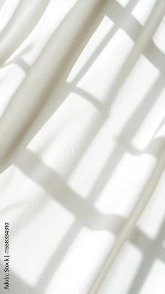 Poster creating shadow projects an abstract geometric pattern on flowing white fabric, perfect for backgrou