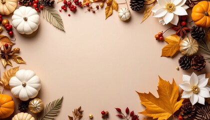 Festive autumn decor seasonal celebration flat lay arrangement indoor setting overhead view fall aesthetics