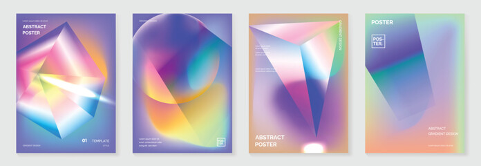 liquid glass background  poster vector set.  Cover template with vibrant perspective geometric prism shapes different. Ideal design for social media, cover, banner, flyer.