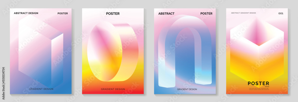 Aufkleber modern gradient prism poster background vector set. cover template with vibrant perspective geometri