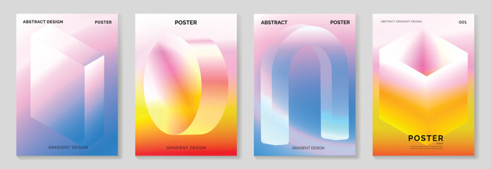 Obraz na płótnie Canvas Modern gradient prism poster background vector set. Cover template with vibrant perspective geometric prism shapes different. Ideal design for social media, cover, banner, flyer.