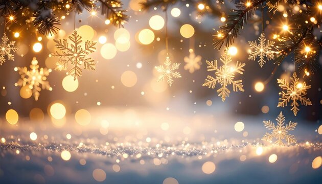 Winter wonderland celebration outdoor snowy landscape holiday decorations magical christmas vibes close-up view sparkling lights and snowflakes