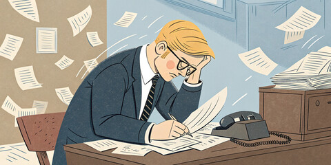 A Blonde Businessman Accountant in Glasses Analyzing Financial Data
