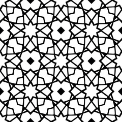 Abstract Black and White Geometric Islamic Star Pattern Seamless Tile Design