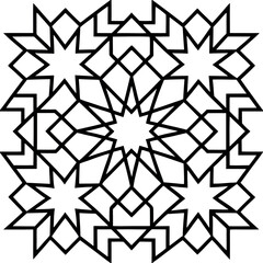 Abstract Geometric Islamic Star Pattern: Black and White Design