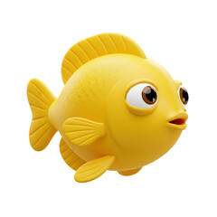 Yellow fish. 3d rendering isolated on white background. Cartoon plastic style icon
