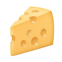 Piece of cheese with holes. 3d rendering isolated on white background. Cartoon plastic style icon
