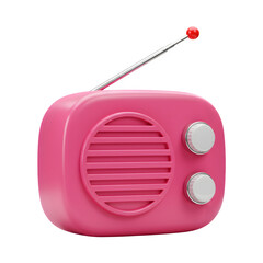 Retro pink radio with silver antenna and white knobs on a white background