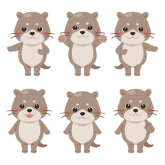 指さしをするカワウソのキャラクターイラストセット