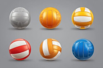 Vector illustration featuring a realistic set of volleyball logos in different colors and designs suitable for sports-related graphics and branding purposes