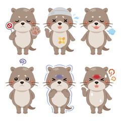 様々な状態のカワウソのキャラクターイラストセット