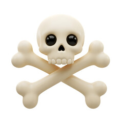 Cute cartoonish skull and crossbones symbol with large white eyes