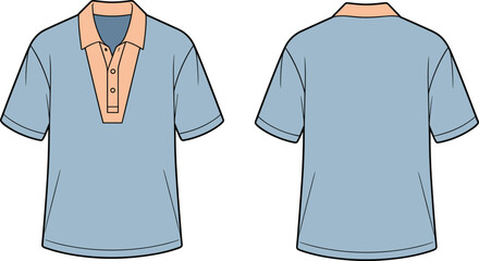 Polo shirt fashion flat sketch with contrast collar, front and back view, vector template for apparel design, technical drawing illustration

 flat vector illustration
