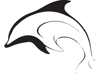 Obraz premium Abstract Monochrome Dolphin Silhouette Leaping Dynamic Aquatic Mammal Vector Graphic Black White Ocean Animal Design