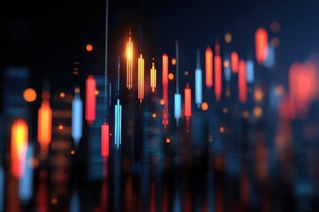 Business candle stick graph chart representing stock market trends and fluctuations during trading hours in a modern financial environment