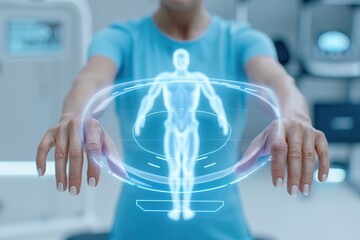 Innovative training in a futuristic home gym with holographic guidance