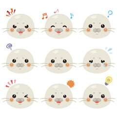赤ちゃんアザラシのイラストセット　顔表情のみ © yurumarukko