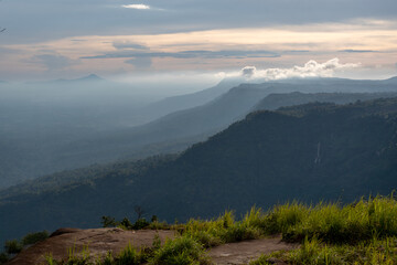 View from the viewpoint in the rainy season, evening light, Bolaven Plateau, Laos.