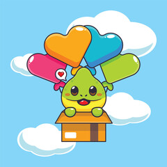 Cute chameleon mascot cartoon character illustration fly with balloons