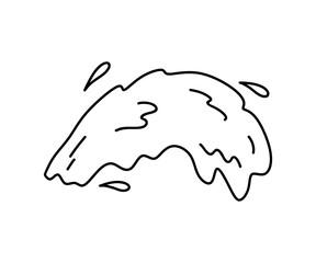 Splash of water with splatters, waves and drops isolated on a white background. Vector hand-drawn illustration in doodle style. Perfect for decorations, logo, various designs.