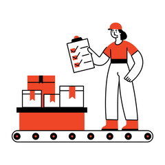 A hand drawn illustration showing a character doing conveyor inspection 
