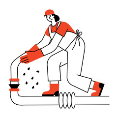 A drawing style illustration depicting a pipeline repairing character 
