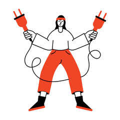 A hand drawn illustration showing a wiring engineer fixing cables
