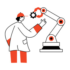 A drawing style illustration depicting an industrial robot 
