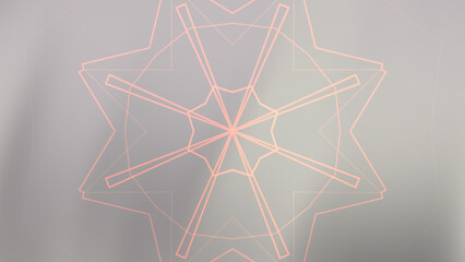 Geometric star pattern with soft pink lines against a blurred grey backdrop